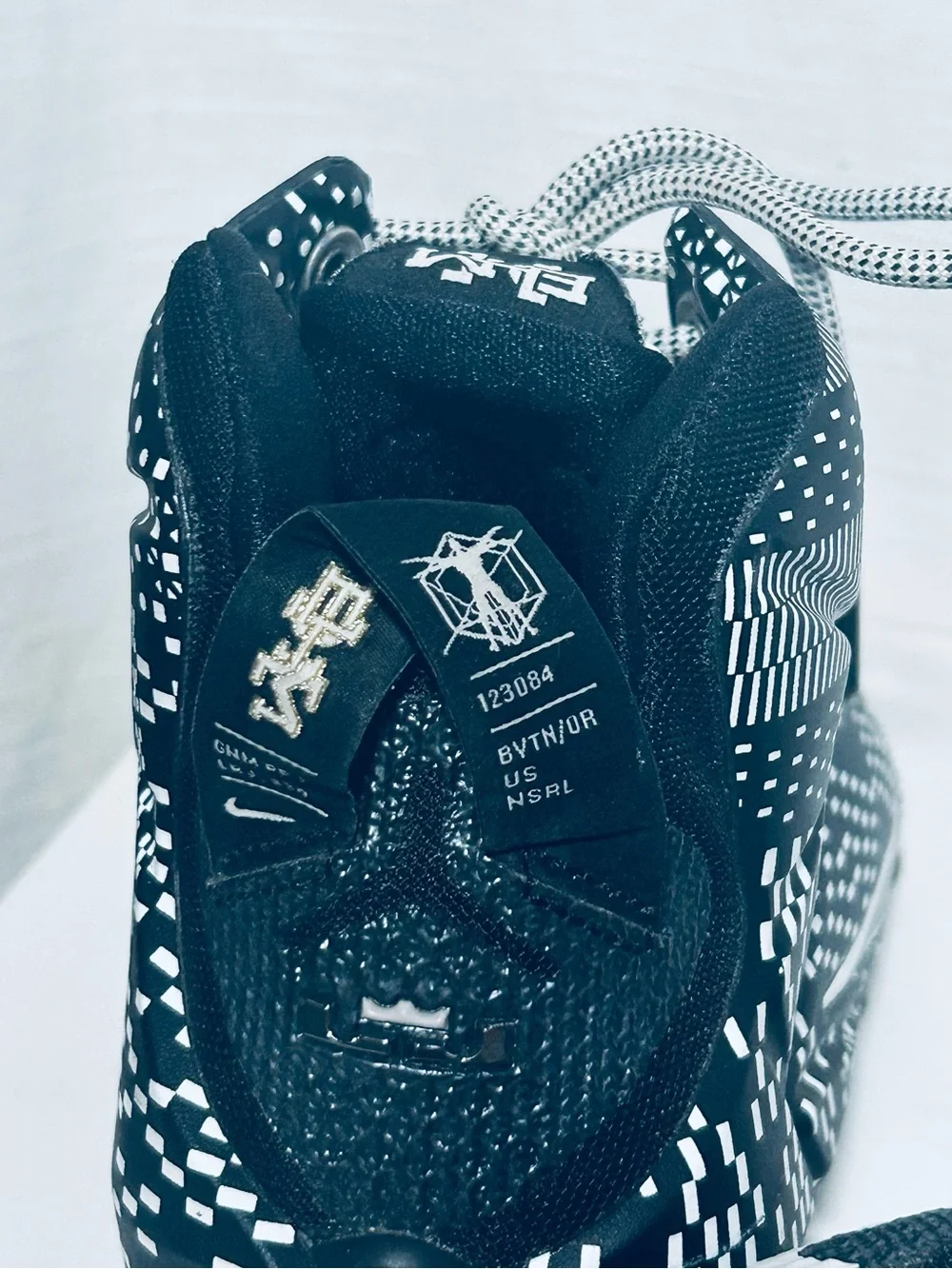 Nike LeBron 12 BHM Kids Black and White Patterned Basketball Sneakers